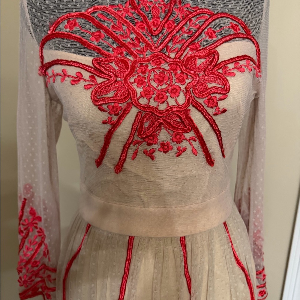 Romantic Nude Alice by Temperly Dress with Red Embroidery - Picture 11 of 11